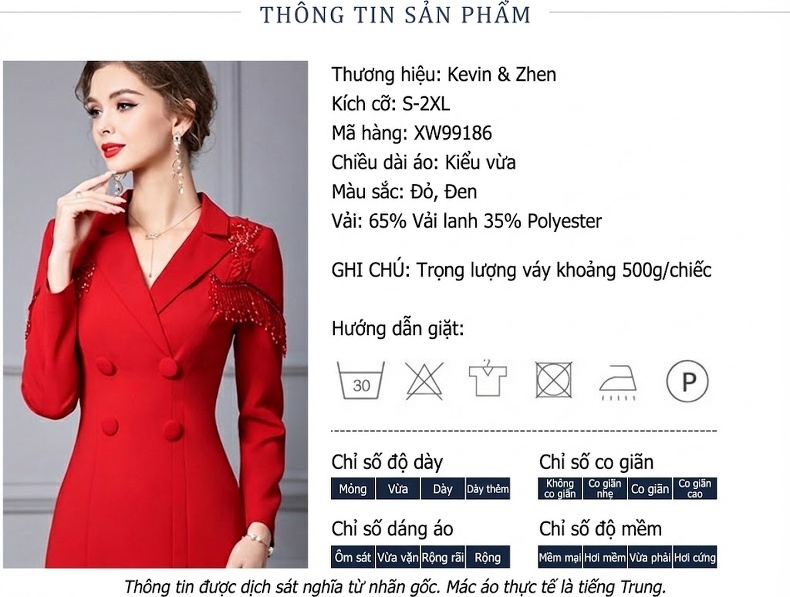 Váy Đầm Công Sở Nữ Dáng Ôm Tay Dài Cổ chữ Vest Đính Hạt Màu Đỏ chi tiết 18