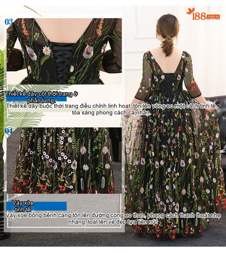Váy Đầm Dạ Hội Nữ Lớn Size 2023 Kiểu Dáng Thời Trang Màu Champagne Đính Ren Dự Tiệc chi tiết 4