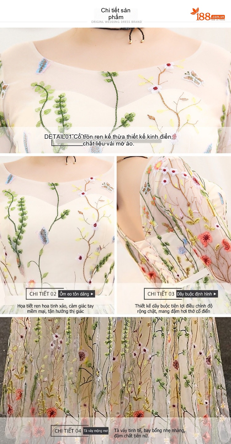 Váy Đầm Dạ Hội Nữ Lớn Size 2023 Kiểu Dáng Thời Trang Màu Champagne Đính Ren Dự Tiệc chi tiết 14