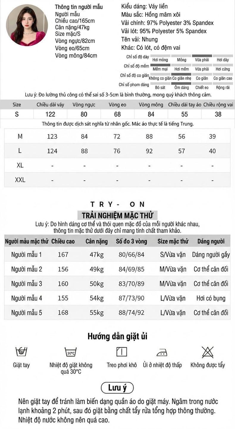 Váy Đầm Dài Nữ Vải Nhung Cổ chữ V Chân Váy Đuôi Cá Ôm Dáng Màu Hồng chi tiết 2