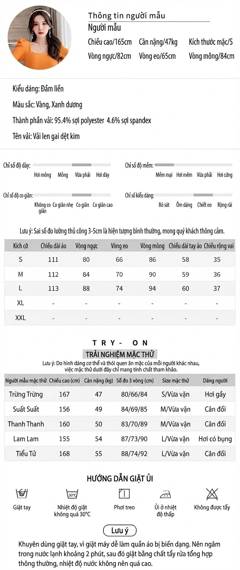 Váy Đầm Dáng Dài Tay Dài Cổ chữ Vuông Xẻ Tà Phong Cách Pháp Màu Vàng, Xanh Dương chi tiết 2