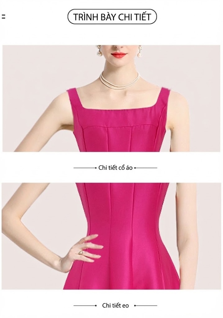 Váy Đầm Dáng Xòe Hai Dây Phong Cách Hepburn Cổ Điển Màu Trắng, Đen, Đỏ, Hồng chi tiết 12