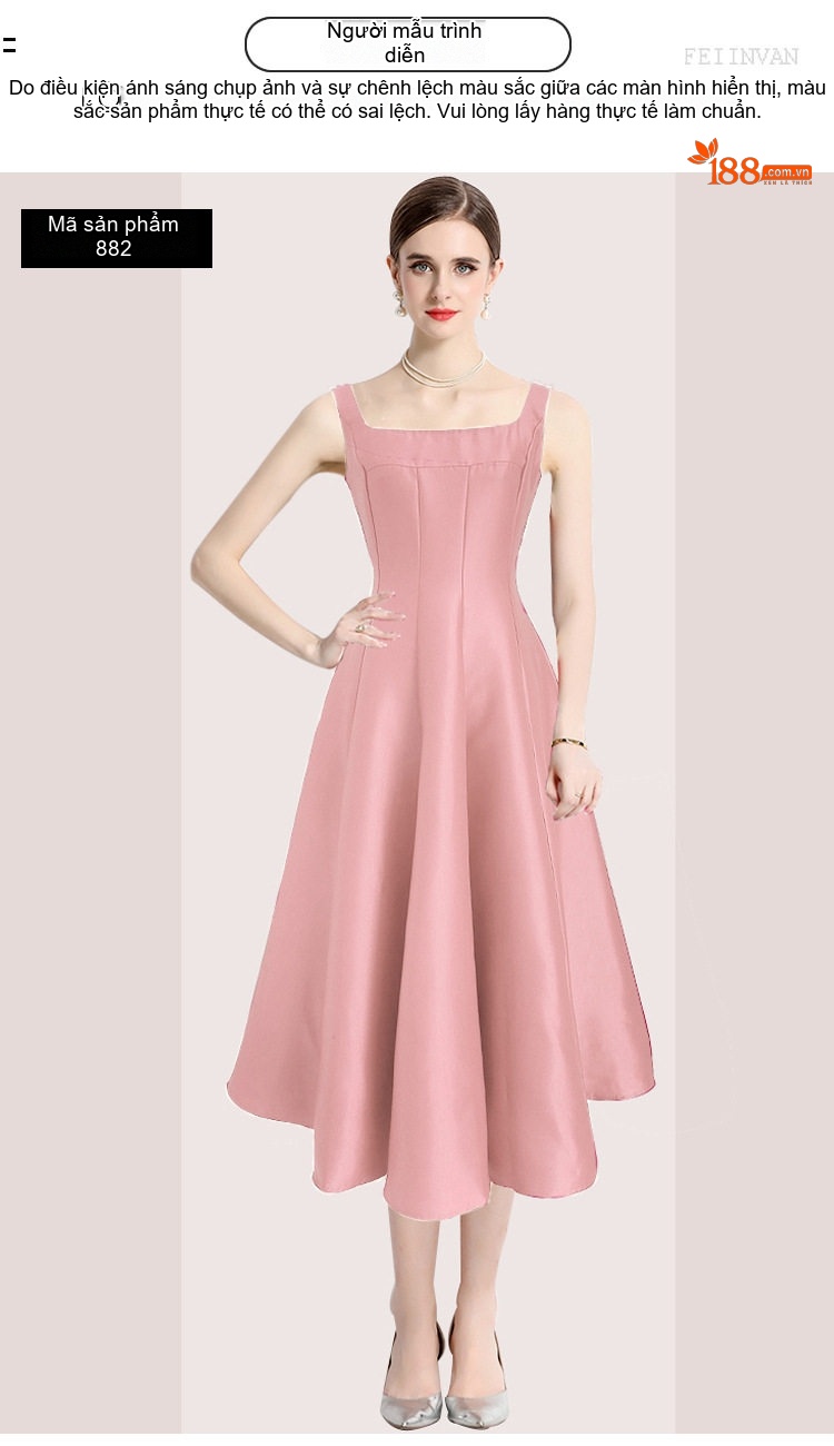Váy Đầm Dáng Xòe Hai Dây Phong Cách Hepburn Cổ Điển Màu Trắng, Đen, Đỏ, Hồng