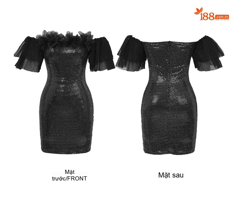 Váy Đầm Dự Tiệc Hở Vai Ôm Body Đính Kim Sa Lấp Lánh Màu Đen chi tiết 4
