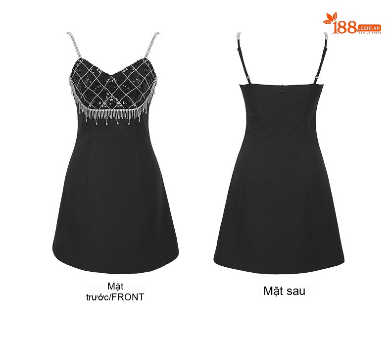 Váy Đầm Dự Tiệc Mini Thiết Kế dáng chữ A Thắt Eo Đính Đá Màu Đen chi tiết 4