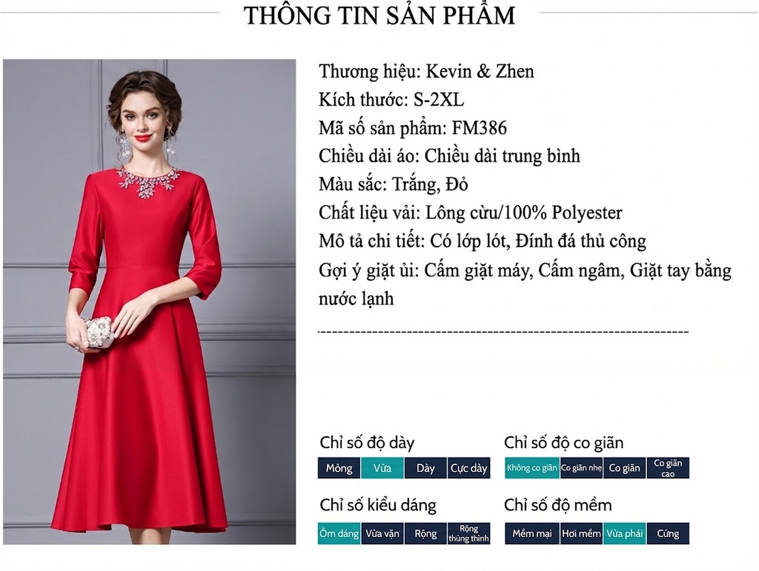 Váy Đầm Dự Tiệc Nữ A-Line Dáng Dài Qua Gối Đính Đá Sang Trọng Màu Đỏ chi tiết 1