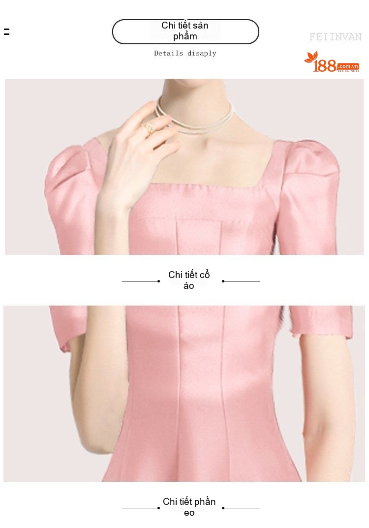 Váy Đầm Dự Tiệc Nữ Cổ chữ Vuông Tay Bồng Dáng Xòe Màu Hồng, Đen, Đỏ, Xanh Dương chi tiết 9