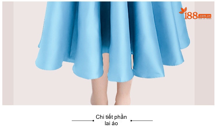 Váy Đầm Dự Tiệc Nữ Dáng Xòe Cổ chữ Vuông Dây Bản Lớn Màu Xanh Lam chi tiết 8