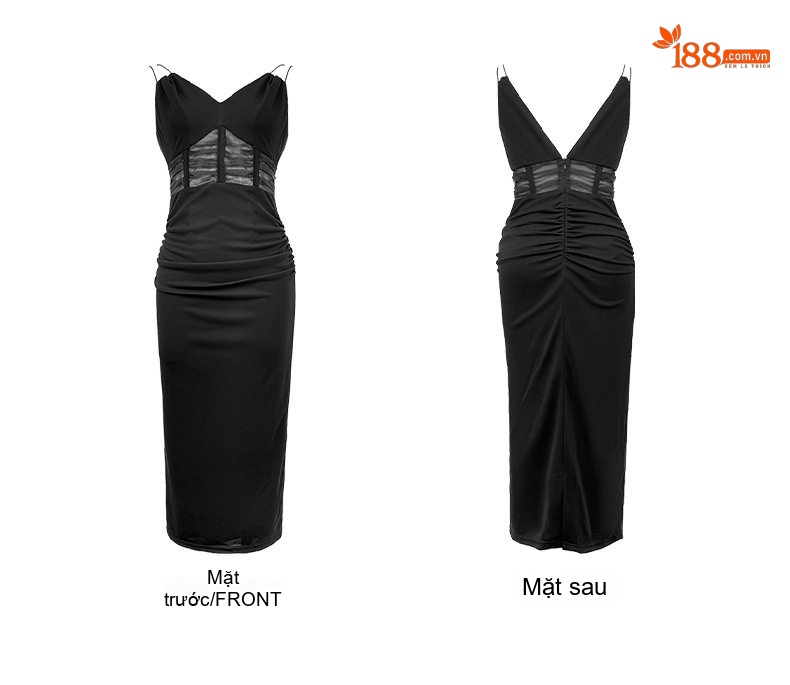 Váy Đầm Dự Tiệc Nữ Hai Dây Xẻ Tà Thiết Kế Ôm Dáng Sexy Màu Đen chi tiết 4