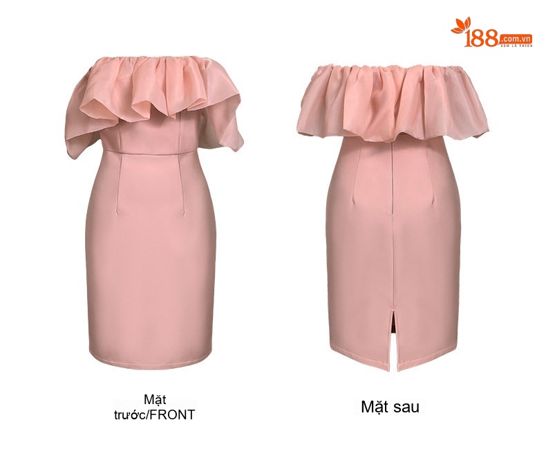 Váy Đầm Dự Tiệc Nữ Hở Vai Bèo Nhún Dáng Ôm Màu Hồng chi tiết 5