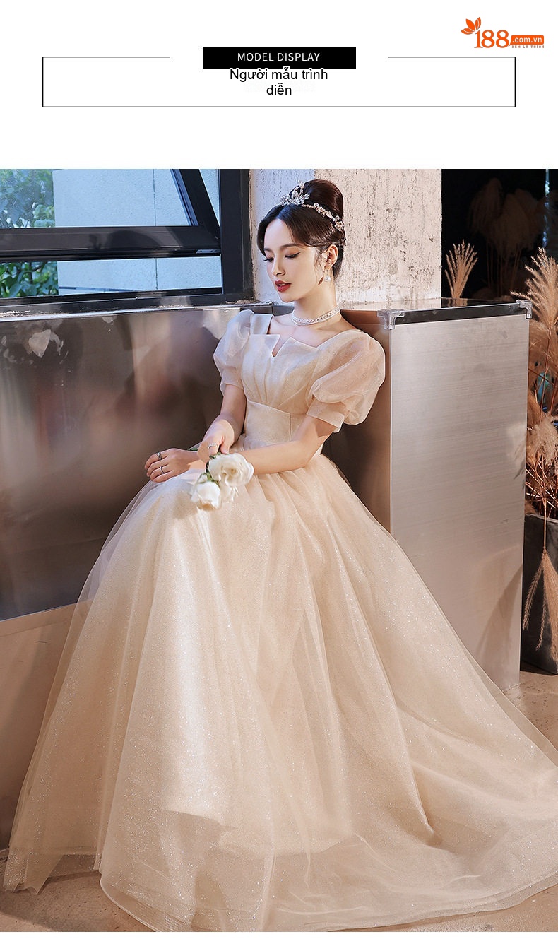 Váy Đầm Dự Tiệc Nữ Tay Bồng Dáng Dài Thướt Tha Cho MC, Biểu Diễn Nghệ Thuật, Sinh Nhật Màu Kem, Đen chi tiết 4