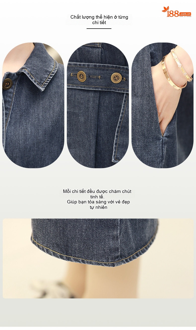Váy Đầm Jean Nữ dáng chữ A, Thắt Eo Phong Cách Trẻ Trung Màu Xanh Denim chi tiết 3