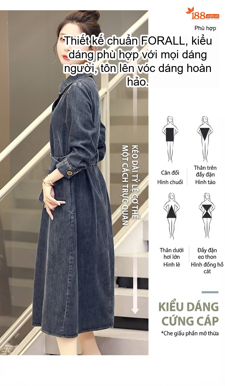 Váy Đầm Jean Nữ dáng chữ A, Thắt Eo Phong Cách Trẻ Trung Màu Xanh Denim chi tiết 4