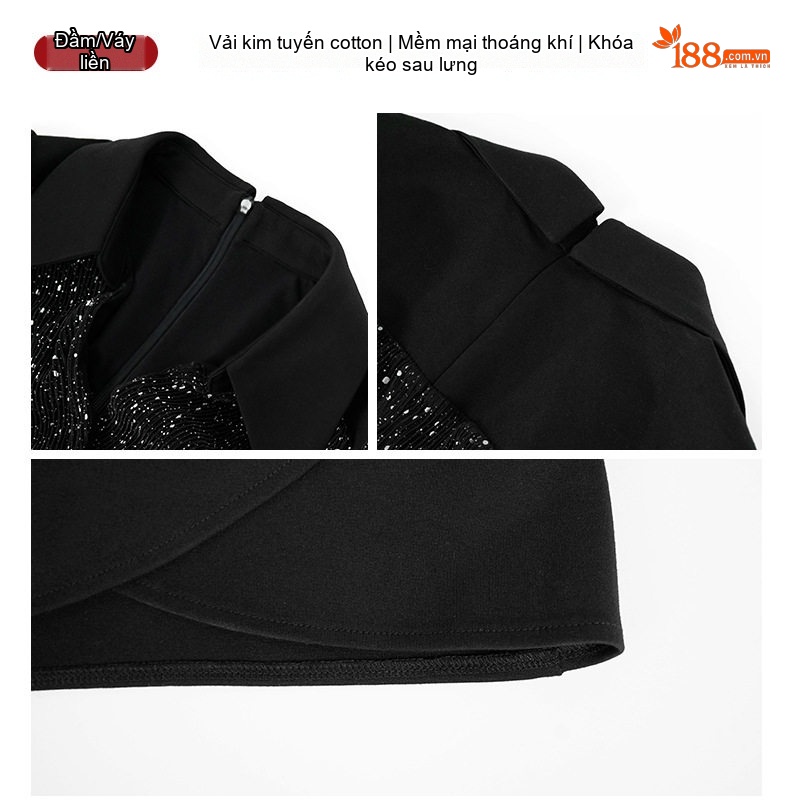 Váy Đầm Liền Nữ Polo Cổ Tay Dài Dáng Ôm Kiểu Pháp Màu Đen, Đỏ, Vàng, Xanh Lá chi tiết 5