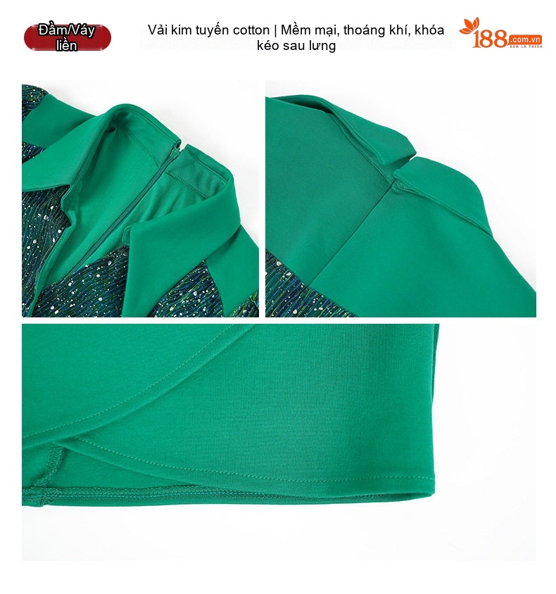 Váy Đầm Liền Nữ Polo Cổ Tay Dài Dáng Ôm Kiểu Pháp Màu Đen, Đỏ, Vàng, Xanh Lá chi tiết 6