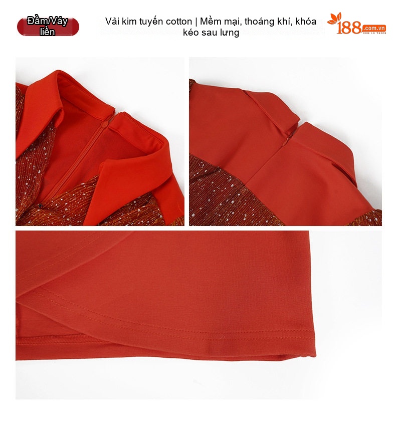 Váy Đầm Liền Nữ Polo Cổ Tay Dài Dáng Ôm Kiểu Pháp Màu Đen, Đỏ, Vàng, Xanh Lá chi tiết 7
