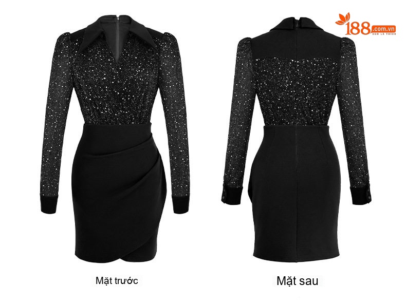 Váy Đầm Liền Nữ Polo Cổ Tay Dài Dáng Ôm Kiểu Pháp Màu Đen, Đỏ, Vàng, Xanh Lá chi tiết 10