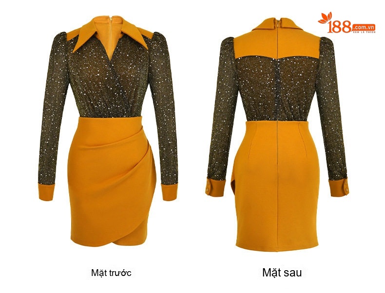 Váy Đầm Liền Nữ Polo Cổ Tay Dài Dáng Ôm Kiểu Pháp Màu Đen, Đỏ, Vàng, Xanh Lá chi tiết 11