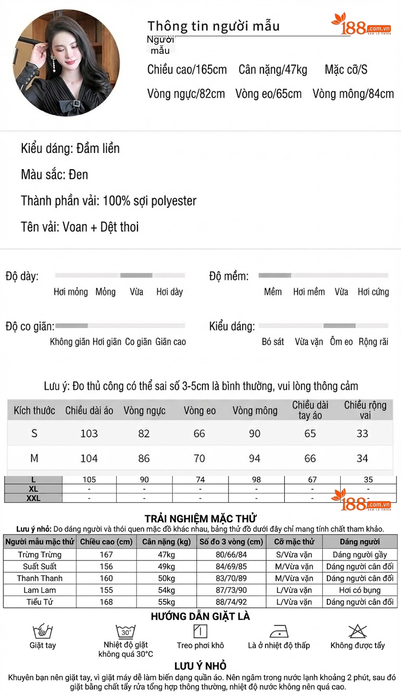 Váy Đầm Liền Nữ Thu Đông Cổ chữ V Nơ Eo Tay Dài Phong Cách Hepburn Màu Đen chi tiết 3