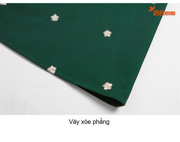 Váy Đầm Nữ A Line Cổ Nơ Thêu Hoa Họa Tiết Thanh Lịch Màu Xanh Lá chi tiết 19