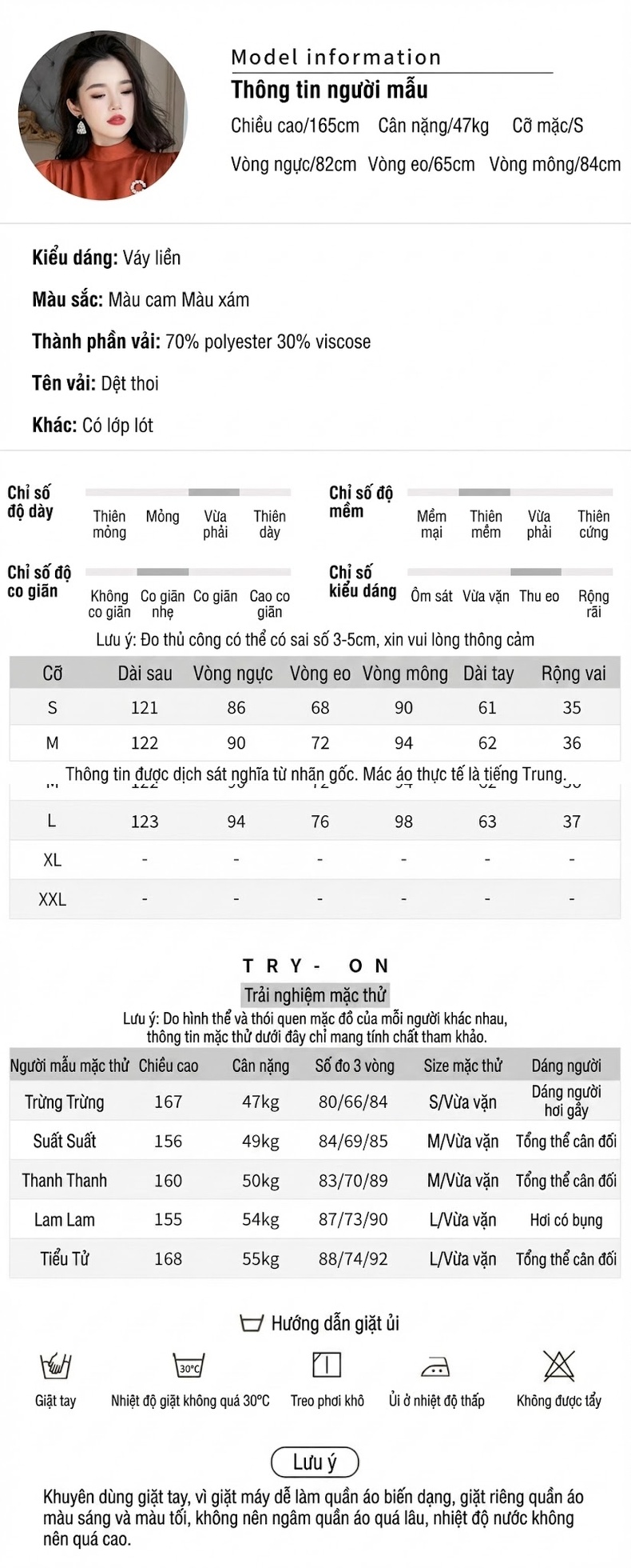 Váy Đầm Nữ Công Sở Cổ Tròn Tay Dài Chiết Eo Dáng Ôm Màu Xám, Cam chi tiết 2