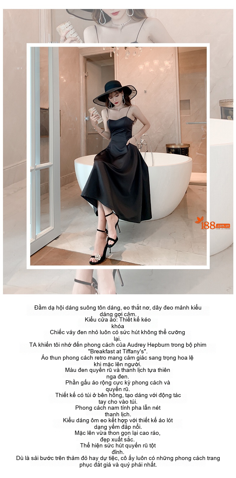 Váy Đầm Nữ Dáng Dài Hai Dây Cổ chữ Vuông Thắt Eo Xoè Thanh Lịch Màu Đen chi tiết 1
