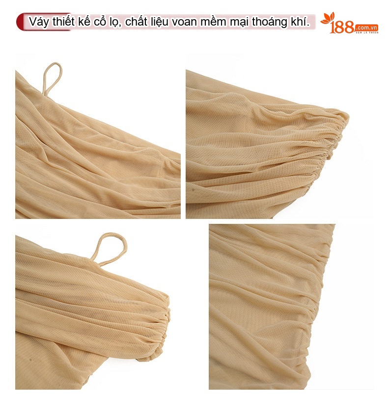 Váy Đầm Nữ Dáng Ôm Bodycon Lệch Vai Thiết Kế Nhún Bèo Gợi Cảm Màu Be chi tiết 3