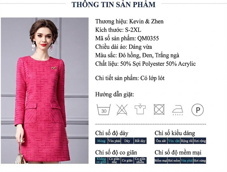 Váy Đầm Nữ Dáng Suông Tay Dài Phong Cách Thanh Lịch Màu Hồng, Trắng chi tiết 17