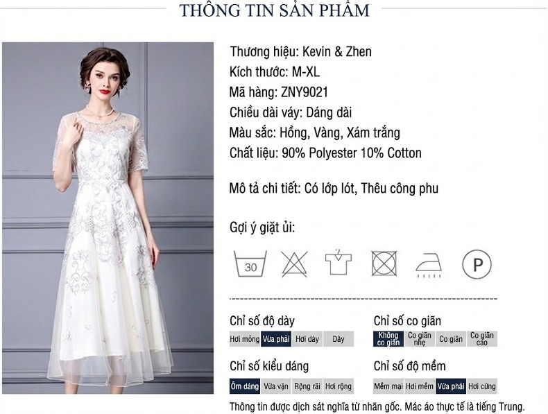 Váy Đầm Nữ Dự Tiệc Thêu Họa Tiết, Tay Ngắn, Lưới Cao Cấp Màu Trắng Kem chi tiết 17