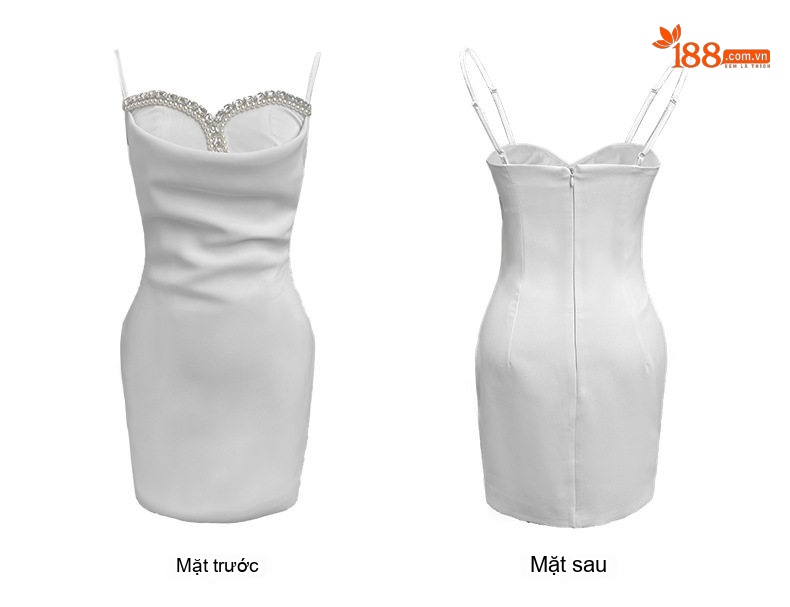 Váy Đầm Nữ Hai Dây Hở Vai Cổ Yếm Phong Cách Pháp Màu Đen, Trắng chi tiết 5