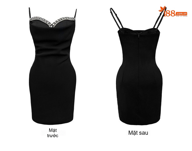 Váy Đầm Nữ Hai Dây Hở Vai Cổ Yếm Phong Cách Pháp Màu Đen, Trắng chi tiết 7