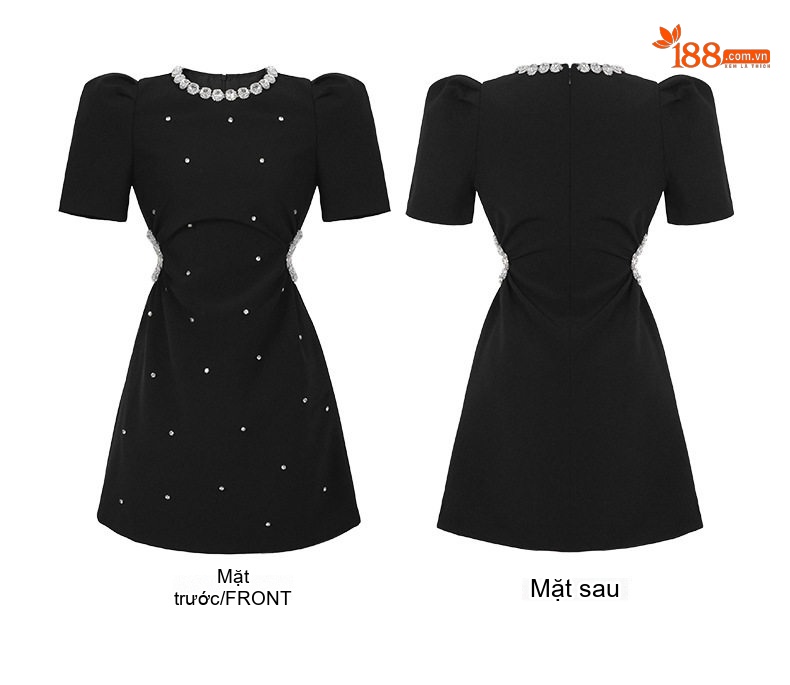 Váy Đầm Nữ Hepburn Cổ Điển Đính Đá A-Line Màu Đen chi tiết 4