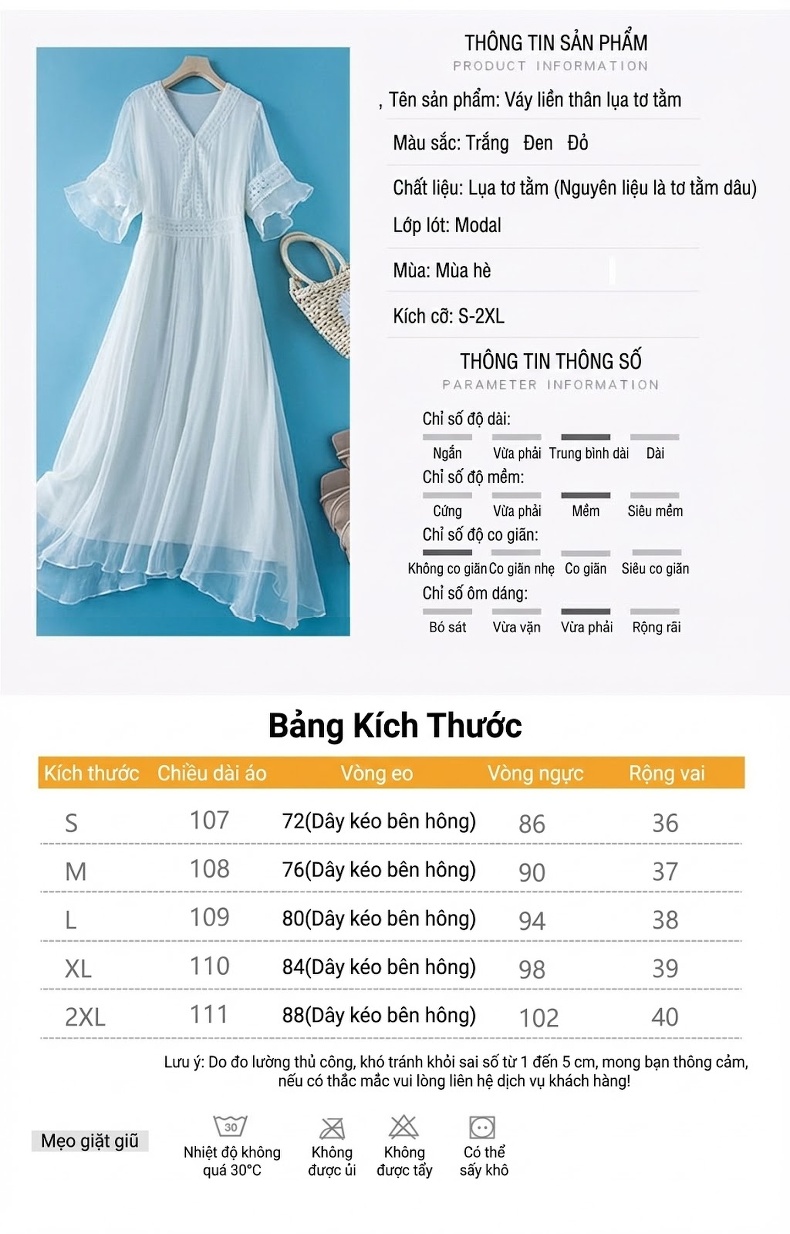Váy Đầm Nữ Mùa Hè Lụa Tằm Dài Đi Biển Màu Trắng, Đen, Đỏ, Hồng chi tiết 5