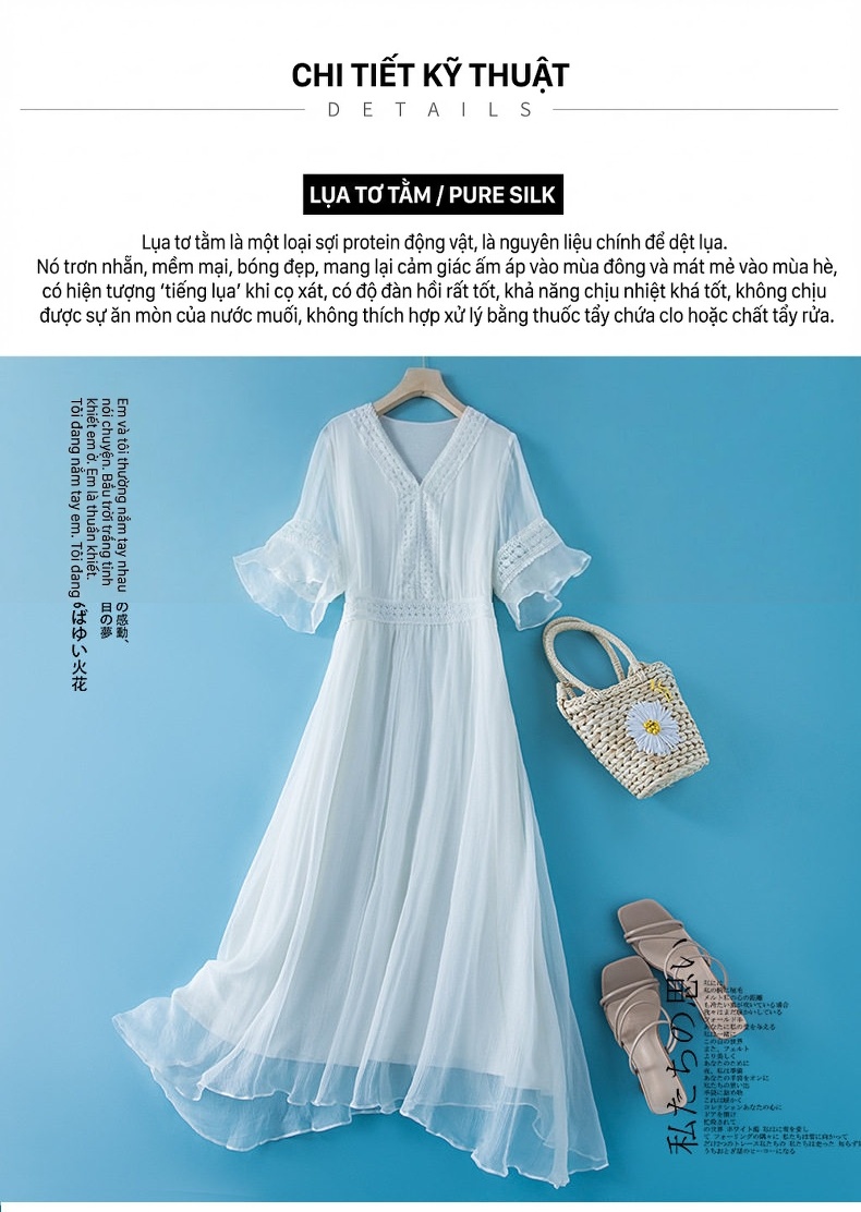 Váy Đầm Nữ Mùa Hè Lụa Tằm Dài Đi Biển Màu Trắng, Đen, Đỏ, Hồng chi tiết 6