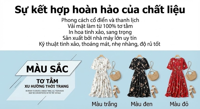Váy Đầm Nữ Mùa Hè Lụa Tằm Dài Đi Biển Màu Trắng, Đen, Đỏ, Hồng chi tiết 3