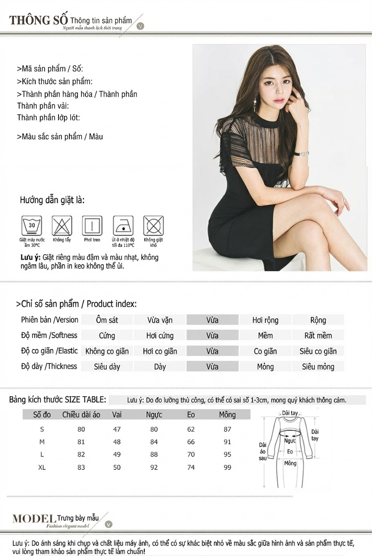 Váy Đầm Nữ Ôm Body Phối Ren Cổ Điển Quyến Rũ Màu Đen chi tiết 3
