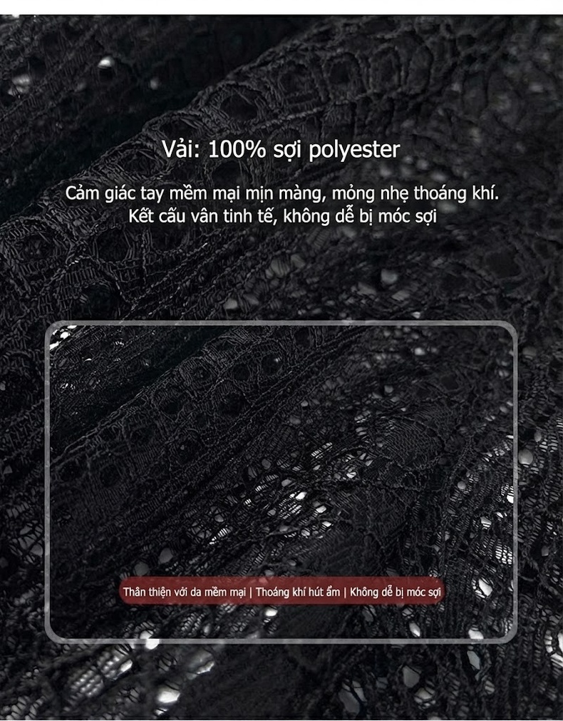 Váy Đầm Nữ Ren Đính Đá Cổ Điển Kiểu Pháp Thiết Kế Bất Đối Xứng Màu Đen chi tiết 3