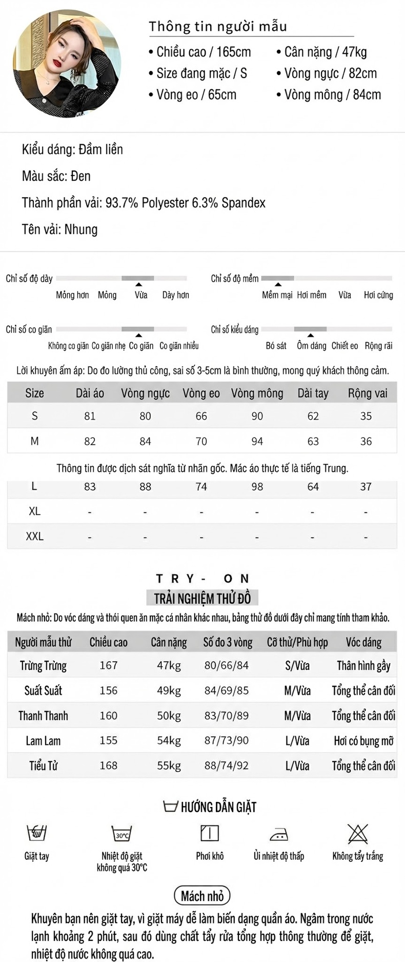 Váy Đầm Nữ Tay Dài Cổ Búp Bê Đính Đá Ôm Eo Dáng Chữ A Màu Đen chi tiết 3