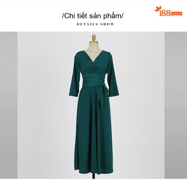 Váy Đầm Nữ Tay Lỡ Cổ chữ V Kiểu Dáng Xòe Thắt Eo Thanh Lịch Màu Xanh, Đen chi tiết 17