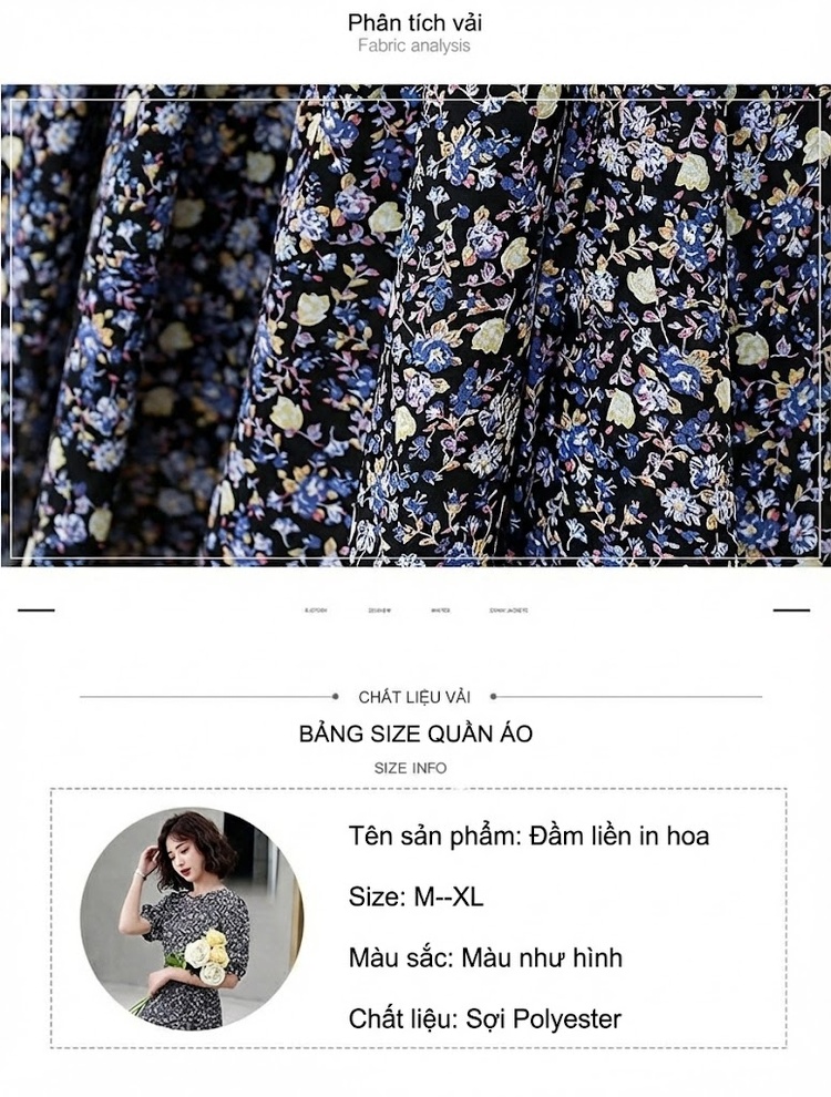 Váy Đầm Nữ Tay Lỡ Cổ Tròn Họa Tiết Hoa Nhí Dáng Ôm Eo Xòe Cá Tính chi tiết 6