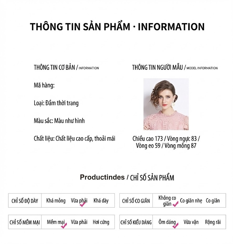 Váy Đầm Nữ Tay Ngắn Cổ Tròn Chiết Eo Chữ A Ren Móc Họa Tiết Phong Cách Cổ Điển Màu Hồng, Đen, Xanh Dương, Trắng... chi tiết 10