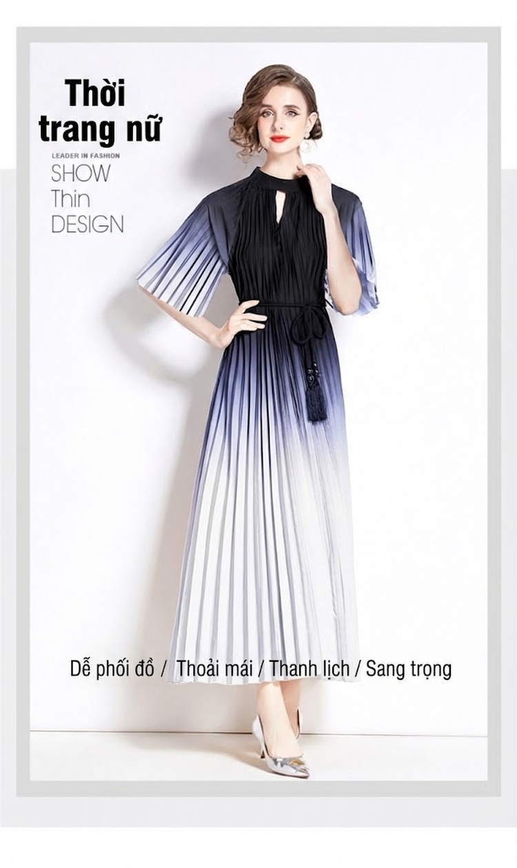 Váy Đầm Nữ Tay Ngắn Cổ Trụ Ly Xếp Eo A Màu Xanh Lá, Trắng, Hồng, Xanh Dương... chi tiết 7