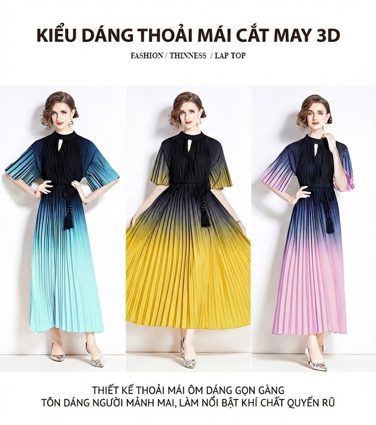 Váy Đầm Nữ Tay Ngắn Cổ Trụ Ly Xếp Eo A Màu Xanh Lá, Trắng, Hồng, Xanh Dương... chi tiết 8