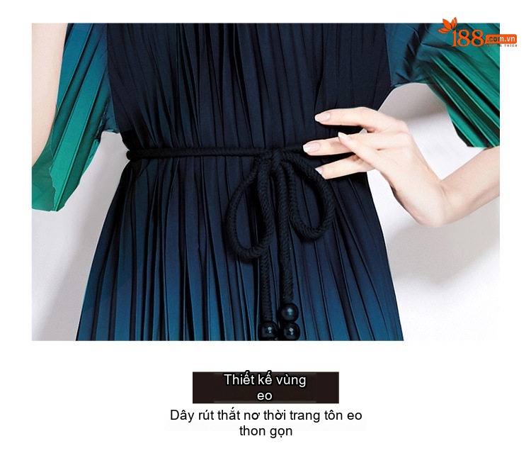Váy Đầm Nữ Tay Ngắn Cổ Trụ Ly Xếp Eo A Màu Xanh Lá, Trắng, Hồng, Xanh Dương... chi tiết 11