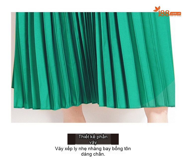 Váy Đầm Nữ Tay Ngắn Cổ Trụ Ly Xếp Eo A Màu Xanh Lá, Trắng, Hồng, Xanh Dương... chi tiết 12