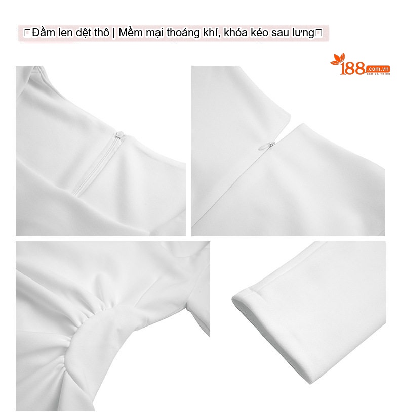 Váy Đầm Nữ Tiểu Thư Cổ chữ Vuông Tay Dài Ôm Eo Dáng Chữ A Phong Cách Hepburn Màu Đen, Trắng chi tiết 4