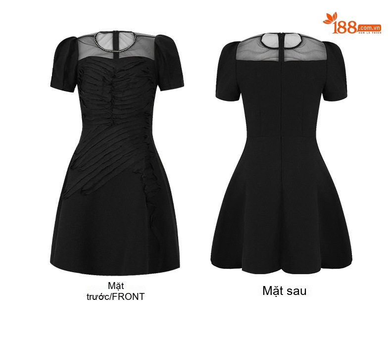 Váy Đầm Nữ Tiểu Thư Cổ Điển Hepburn dáng chữ A Chiết Eo Màu Đen chi tiết 4