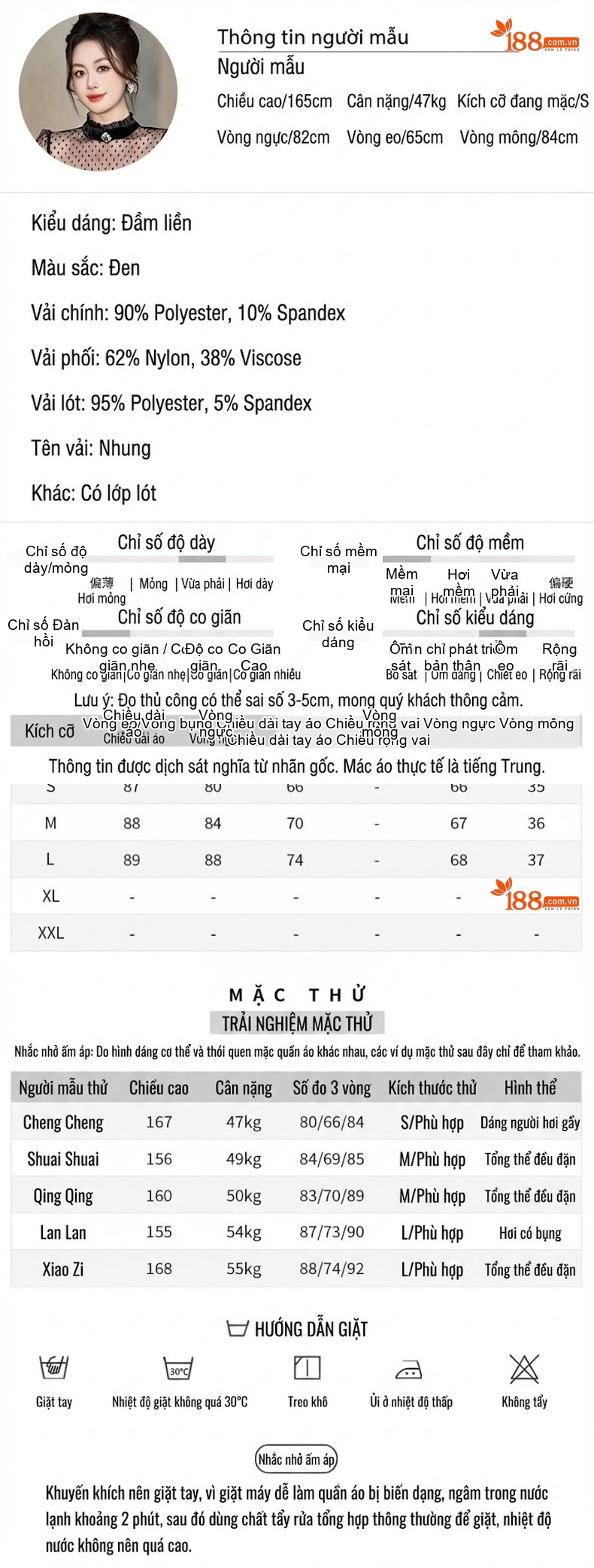 Váy Đầm Nữ Tiểu Thư Tay Dài Lưới Chấm Bi Phối Nhung Thắt Eo Màu Đen chi tiết 2