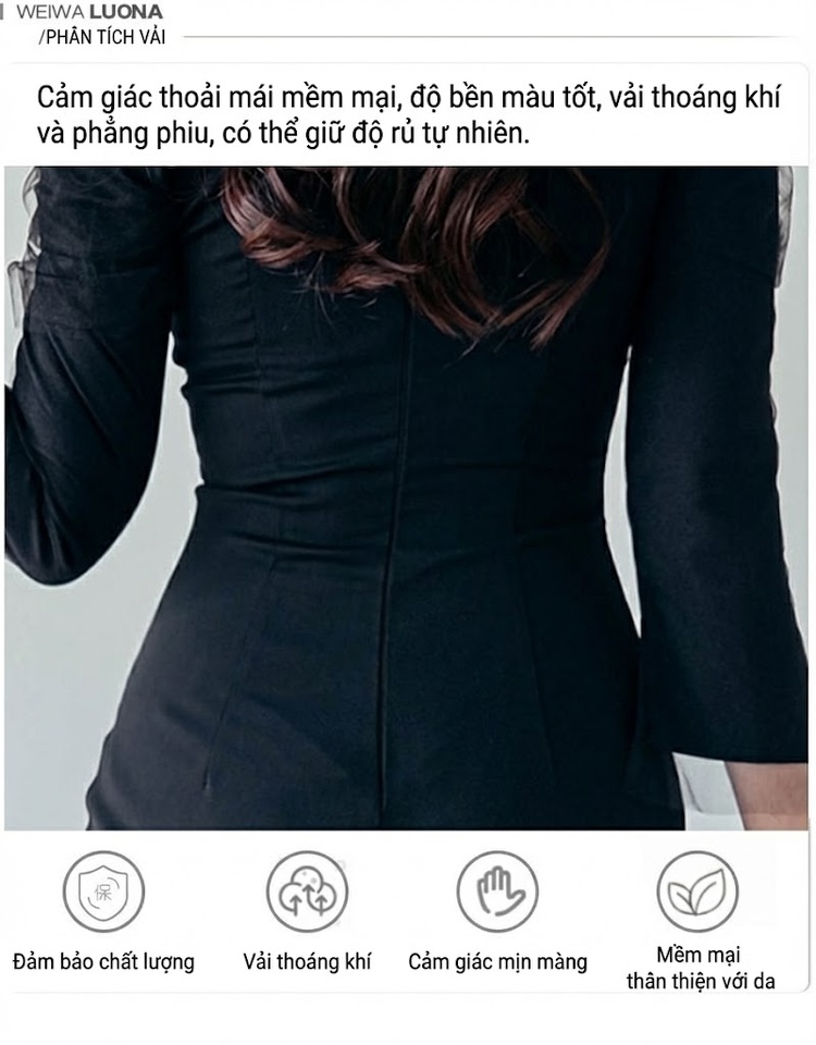Váy Đầm Ôm Body Hở Vai Dáng Dài Trung Niên Phong Cách Quý Phái Màu Đen chi tiết 7