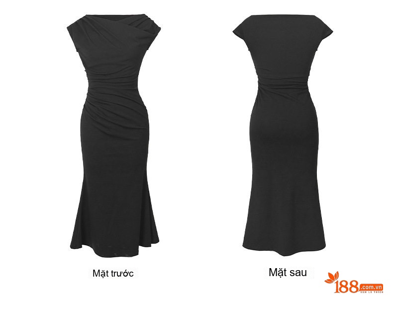 Váy Đầm Ôm Body Hở Vai Dáng Dài Xẻ Tà Phong Cách Pháp Màu Đen, Xanh chi tiết 6